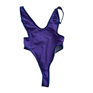CHOOKS Purple Blue High Cut Thong One Piece Swimsuit Women's S
